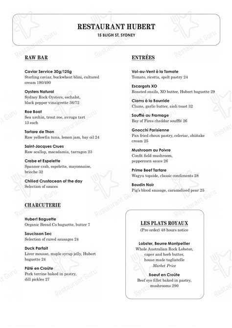 restaurant hubert menu prices